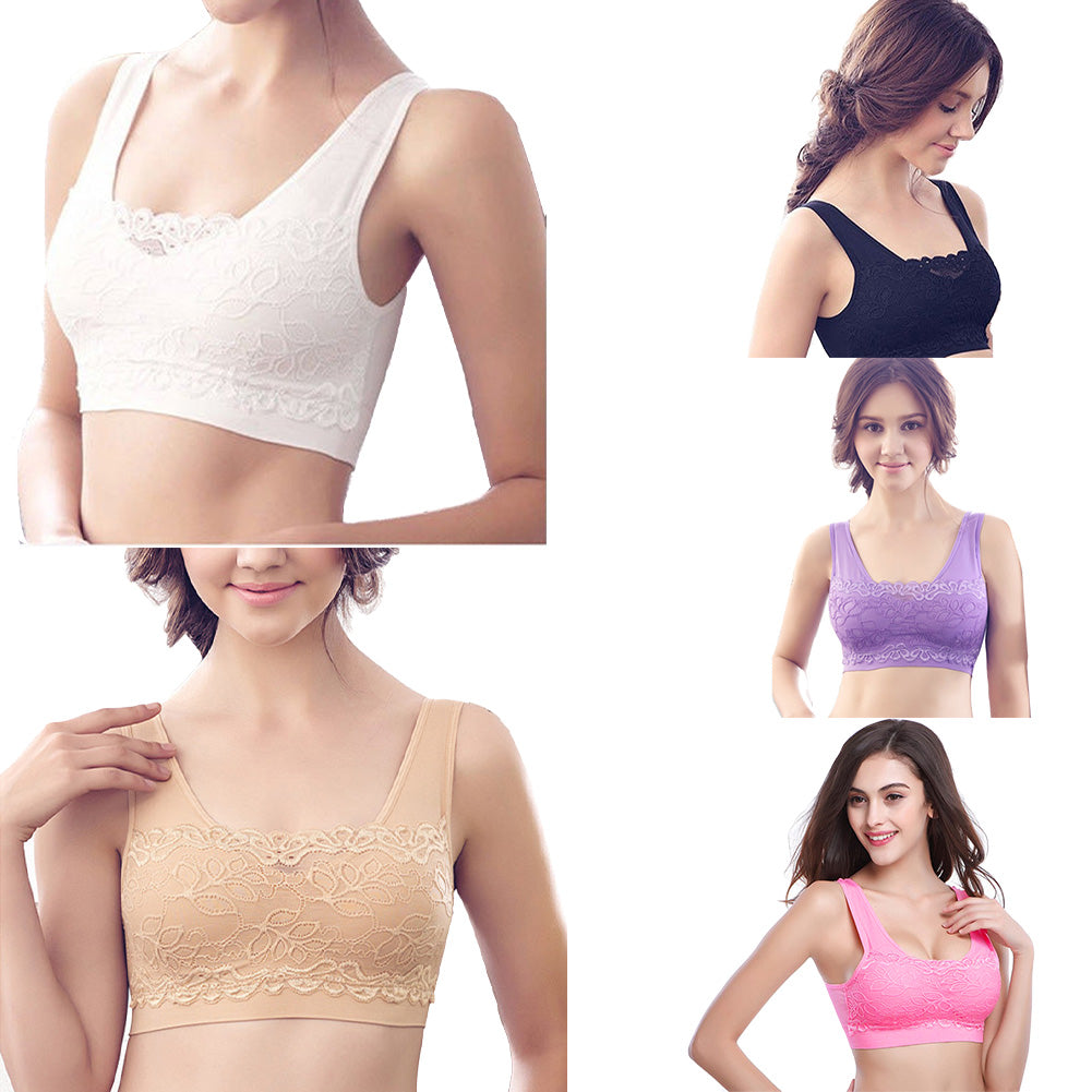Women's Seamless Lace Bra Comfortable Wireless Daily Bralette with  Removable Pads - Black_XL