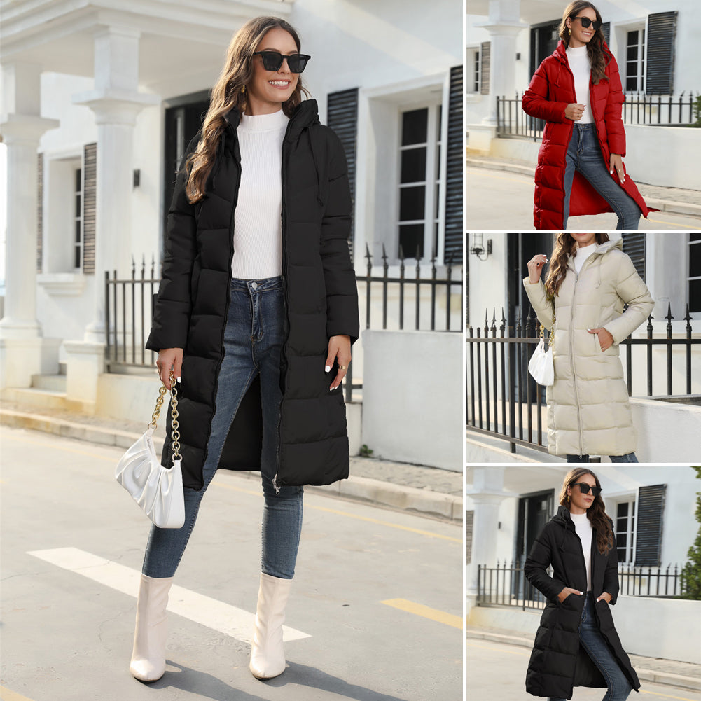 Womens Long Puffer Coat Midweight Zip Up Jacket majexic.co.uk