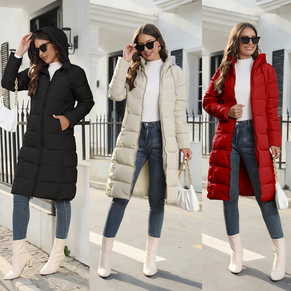 Womens Long Puffer Coat Midweight Zip Up Jacket majexic.co.uk