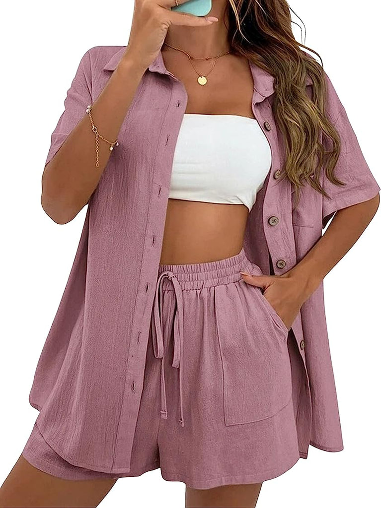 Women's Two Piece Outfits Shirt and Shorts Set –
