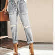 Women's Ripped Drawstring Elastic Waist Denim Pants