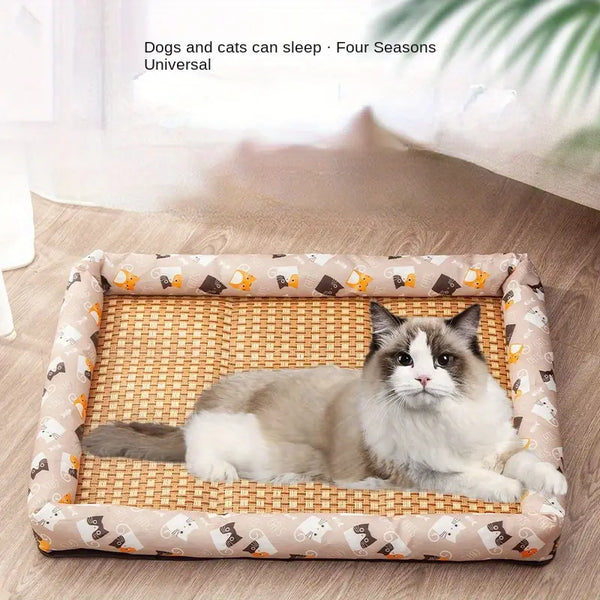 Summer Cool Breathable Woven Pet Mat Washable Dog Bed