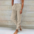 Women Cotton Elastic Waist Solid Color Trousers