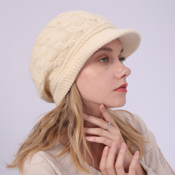 Knit Hat with Brim Baret for Women