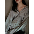 Women Solid Color Polyster Satin Blouse