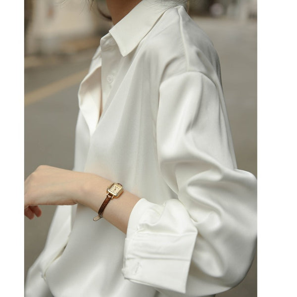 Women Solid Color Polyster Satin Blouse