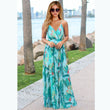 Women Floral Sexy Backless V-neck Beach Long Maxi Dress