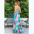 Women Floral Sexy Backless V-neck Beach Long Maxi Dress