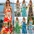 Women Floral Sexy Backless V-neck Beach Long Maxi Dress