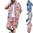 Men's 2 Piece Summer Outfit  Print Short Sleeve Button Down Hawaiian Shirt Drawstring Shorts