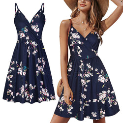 Women's V Neck Floral Spaghetti Strap Summer Dress