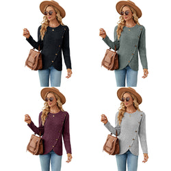 Women Knitted Solid Color Shirt