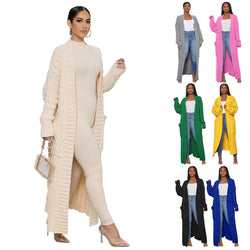 Knit Dual Pocket Women's Extra Long Ankle Length Sweater Cardigan