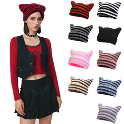 Women Cat Ear Knitted Stripe Hat