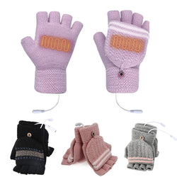 USB Heated Gloves Mitten Winter Hands Warm Knitting  Gloves