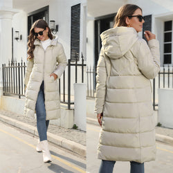 Womens Long Puffer Coat Mid-weight Zip Up Jacket