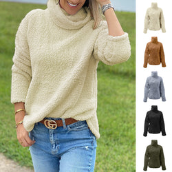 Women Fleece Turtleneck Long Sleeve Winter Solid Color Pullover