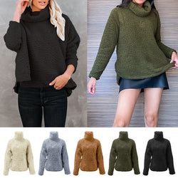 Women Fleece Turtleneck Long Sleeve Winter Solid Color Pullover