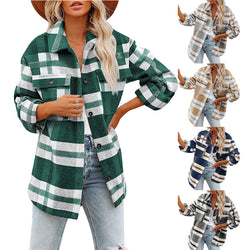 Women's Plaid Flannel Long Sleeve Lapel Button Pocketed Shacket