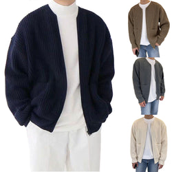 Men's Zipper Knitted Sweater Casual Solid Color  Cardigan