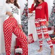 Women Pajamas Set Christmas Gift Sleepwear Red Print Elk Long Sleeve Trouser Suits