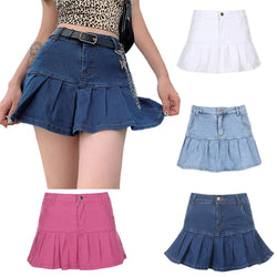 Women Pleated Ruffle Denim Skirt