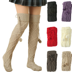 Women Knitted Socks Soild Color Over Knee Stockings