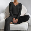 Women Winter Long Sleeve V-neck  Pajamas Suit 2 Piece Sets