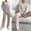 Women Winter Long Sleeve V-neck  Pajamas Suit 2 Piece Sets