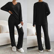 Women Winter Long Sleeve V-neck  Pajamas Suit 2 Piece Sets