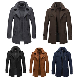 Autumn Winter Men Woolen Jackets Double Detachable Collar Trench Coat