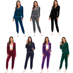 Womens Casual Tracksuits Set  Hooded Jacket Long Pants Set