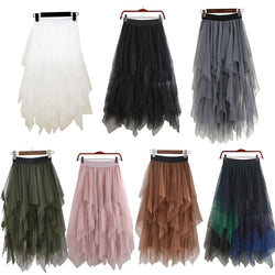 High Elastic Waist Irregular Soft Mesh Patchwork Skirts