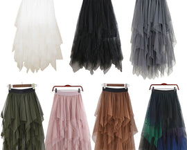 High Elastic Waist Irregular Soft Mesh Patchwork Skirts