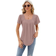 Women Spring Summer Square Neck Short Sleeve Shirt