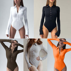 Women's Jumpsuit Buttons Pure Color Slim Fit Bodysuit