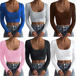 Women Scoop Neck Rib Crop T-shirt