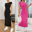 Women Solid Color Backless Slim Dress
