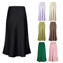 Women High Waist Solid Maxi Satin Skirt