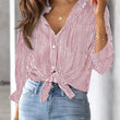 Womens Button Down Striped Classic Long Sleeve Collared  Blouse