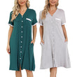 Womens V-Neck Button Down Short Sleeve Nightgown