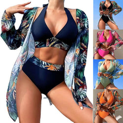 Women's Crop Top High Waisted Cheeky Bikini Cover 3pcs Set