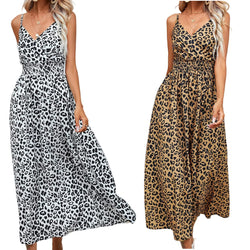 Women's  V-Neck Sleeveless Leopard Print Spaghetti Straps Long Dress