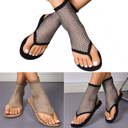 Women's Flat Breathable Net Rhinestone Flip-Toe Sandals