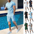 Men's 2 Piece Outfits Striped Short Sleeve Tee and Drawstring Shorts Set