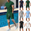 Men's 2 Piece Outfits Striped Short Sleeve Tee and Drawstring Shorts Set