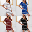 Womens Short Sleeve Stripe Printed Crewneck Dress