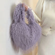 Plush Shoulder Bag Heart Shaped Purse Faux Fur Crossbody Bag