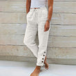 Women Cotton Elastic Waist Solid Color Trousers