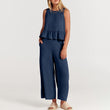 Women 2 Piece Solid Color Outfits Sleeveless Ruffle Tank Crop Top Wide Leg Set
